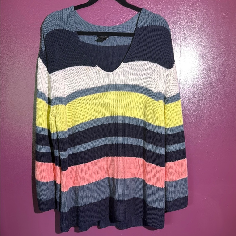 Ann Taylor Bold Striped Sweater with Oversized Sleeves